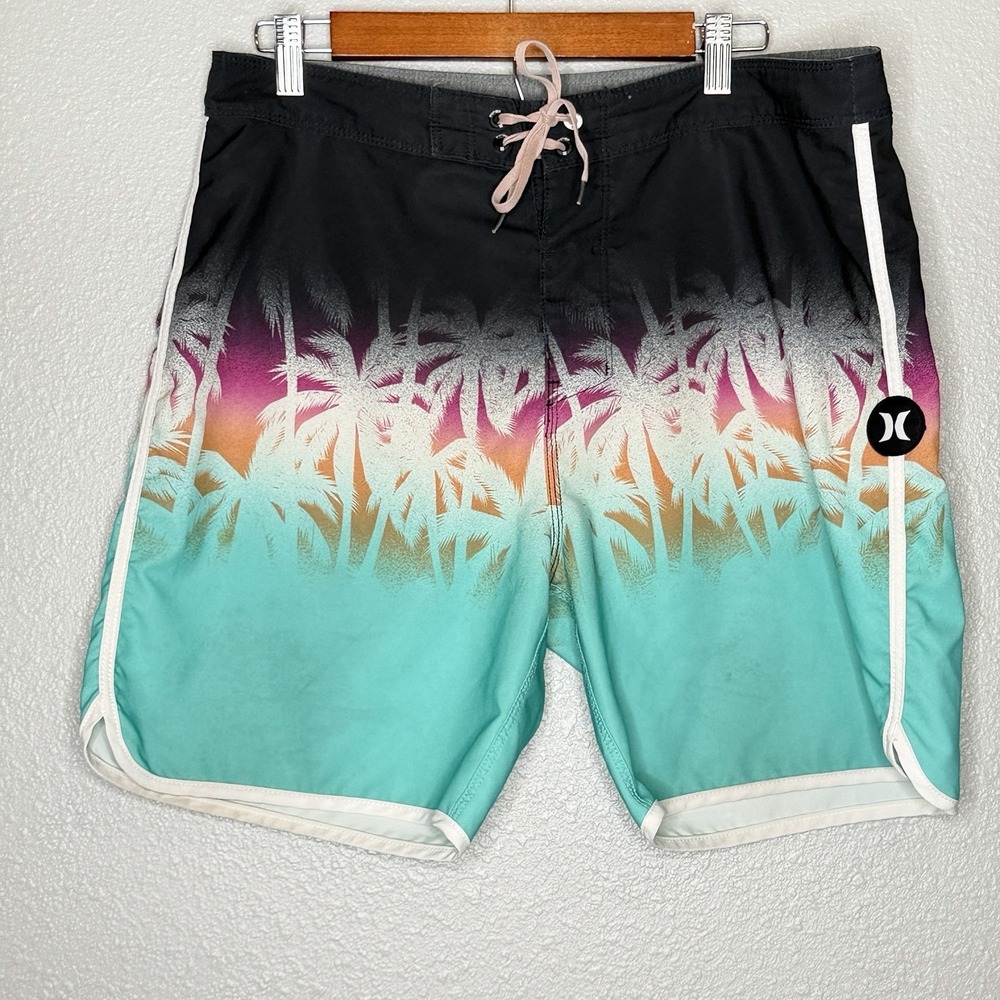 Hurley Phantom Board Shorts 33 Tropical Palm Sunset Swim Trunks Beach Surf
